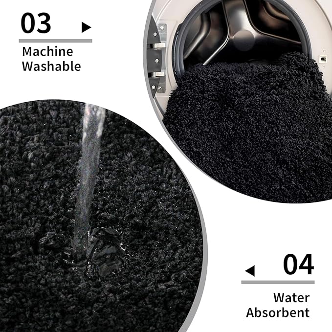 Black Bathroom Rug 24x36 Non Slip Fluffy Bath Mat for Bathroom Floor Washable Plush Luxury Bath Rug for Tub Soft Shaggy Shower Sink Mat