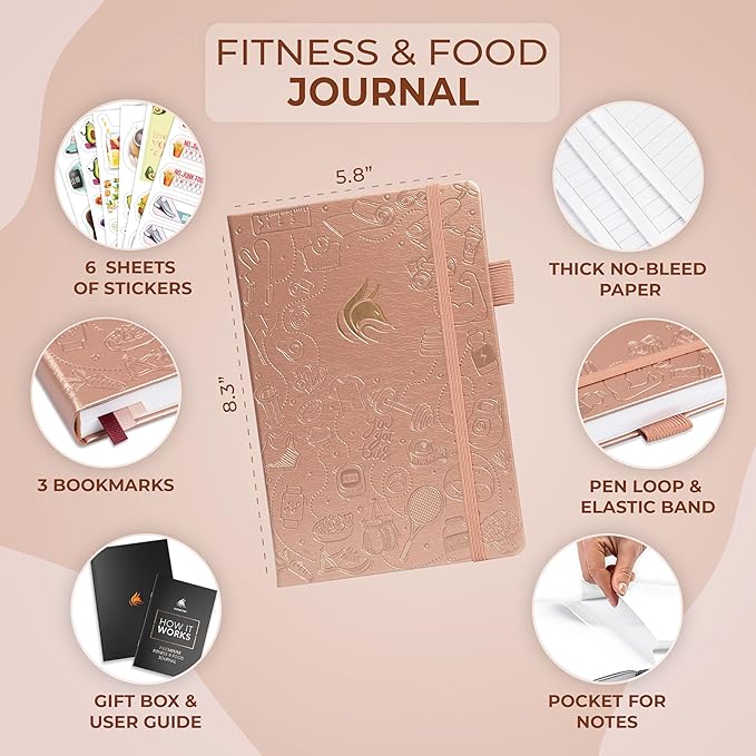 Clever Fox Fitness and Food Journal Premium – Guided Daily Workout, Meal & Weight Loss Tracker for Women & Men – Exercise Diet Planner (Rose Gold)