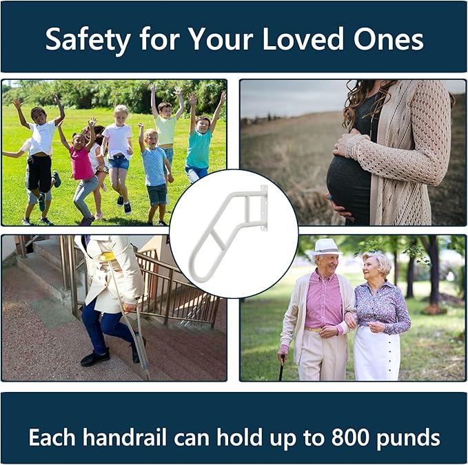 Hand Rails for Outdoor Steps & Elderly (Max 800LBS),U-Shape Wall Mount Stair Railing, Porch, Deck & Garden Grab Bar, Safety Handle for Garage, 1 Pack