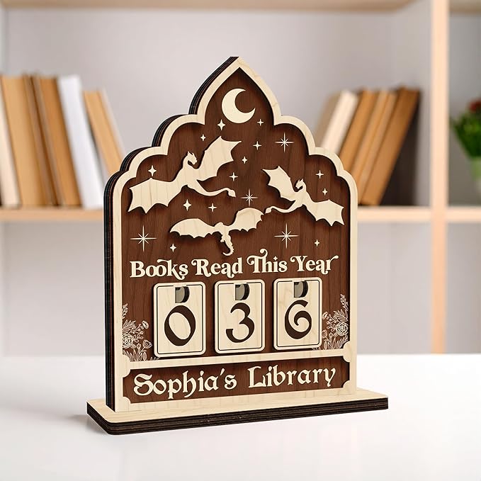 Fantasy Books Read This Year Counter with Name, Reading Challenge Book Tracker Sign, Bookish Gift for Women, Book Lovers, Librarians, Writers, Teachers, Bookshelf Accessories, Home Library Decor