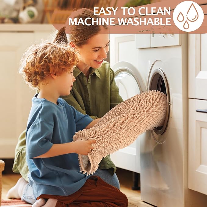 Bathroom Rugs 2 Piece Set – Absorbent, Non-Slip, Soft Chenille Bath Mat, Machine Washable, Comfortable Floor Mats (24"×17” & 20"×30”, Beige)