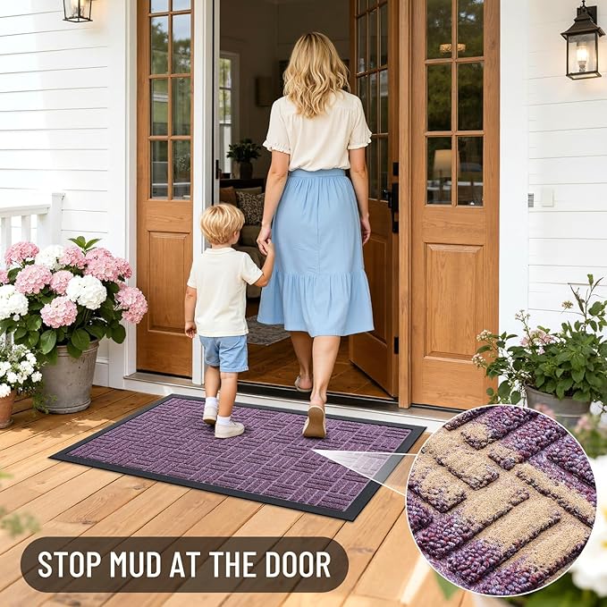 OLANLY Front Door Mat Outside Entrance 33x21, Absorbent, Heavy Duty Sturdy Natural Rubber Doormat Indoor Outdoor, Non-Slip, Stain and Fade Resistant, Low Profile Floor Mat for Entryway, Violet