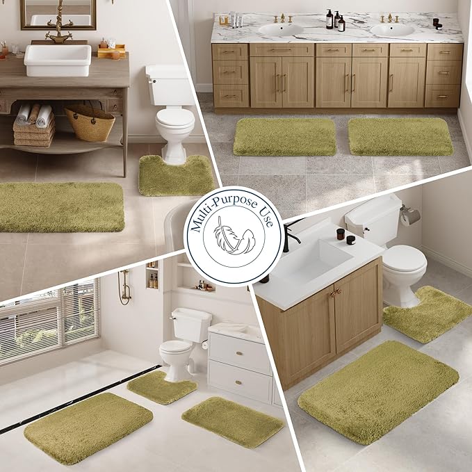 Walensee Large Bathroom Rug (24 x 72, Olive Green) Extra Soft and Absorbent Shaggy Bath Mat, Machine Washable Microfiber, Non Slip Luxury Floor Mat