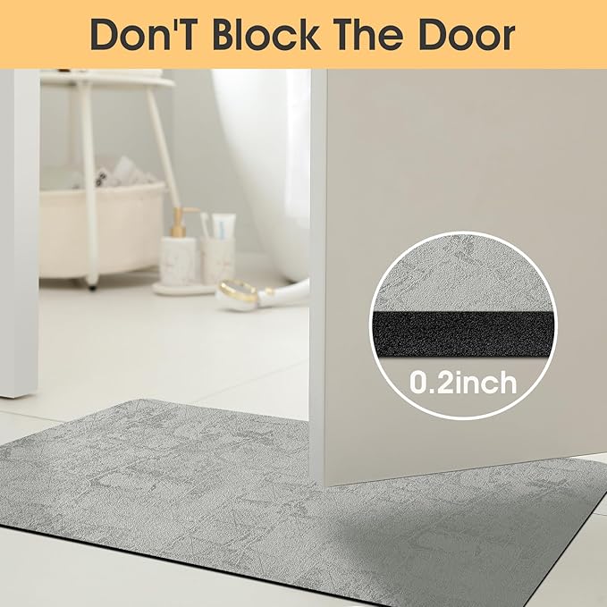 Ultra Thin Bath Mat, Upgrade Backing Non Slip Thin Bath Mats Fit Under Door, Quick Dry Ultra Absorbent Bathroom Rugs, Machine Washable Bath Rugs for Bathroom, Bathtub, Light Gray/Checkered/32"x20"