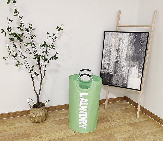 Laundry Basket Large Collapsible，Clothes Hamper Bag with Handles – Tall Foldable Dirty Laundry Bag，Freestanding Laundry Sorter for Laundry, College Dorm，Apartment – 95L Green