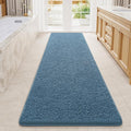 LOCHAS Luxury Bathroom Rug Shaggy Bath Mat 24 x 80 Inch, Washable Non Slip Bath Rugs for Bathroom Shower, Soft Plush Chenille Absorbent Carpets Mats, Denim Blue