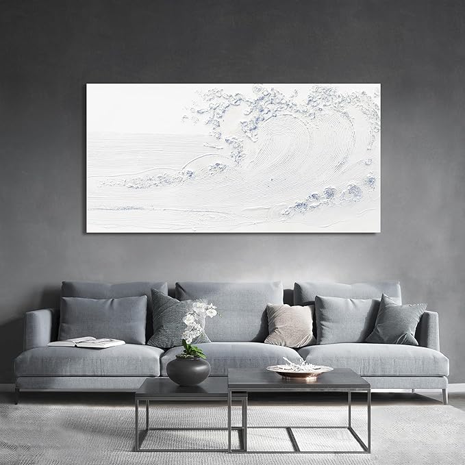 Canvas Wall Art Decor Large Wall Art Pictures for Living Room Landscape Coastal Wall Art Decor Wave Artwork for Walls White Blue Wave Wall Art Prints Art Work for Home Office Room Wall Decor 29"x58"