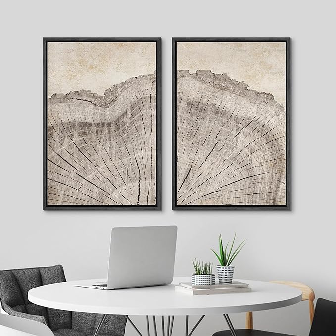 MUDECOR Framed Canvas Print Wall Art Oak Wood Tree Rings Nature Illustration Modern Art Decorative Multicolor Geometric Minimal for Bedroom - 16"x24"x2 Black