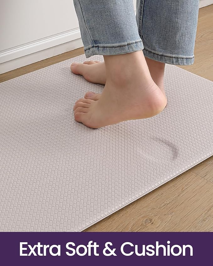 DEXI Kitchen Floor Mats Cushioned Anti Fatigue, 17x79, Large Long Standing Runner Rug Waterproof, Comfort Memory Foam Padded for Front Sink Laundry, Beige White