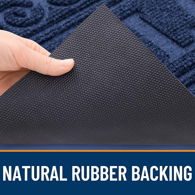 OLANLY Welcome Door Mat Indoor Outdoor Entrance, Heavy Duty Sturdy Front Door Mat, Waterproof All-Weather Doormat, Stain Resistant, Low Profile, Easy Clean Patio Entryway Mat, 36 x 24, Navy Blue