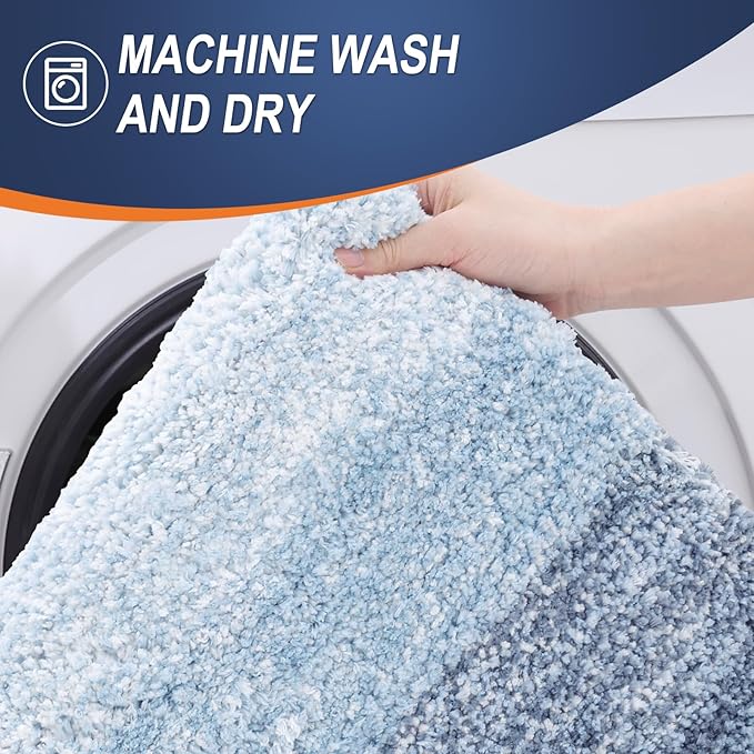 OLANLY Bathroom Rug Set 2 Piece, Soft Absorbent Microfiber Bath Mats and U-Shaped Contour Toilet Rug, Non-Slip, Machine Wash Dry, Plush Shaggy Bath Mats for Bathroom (30"x20"+24"x20", Blue)