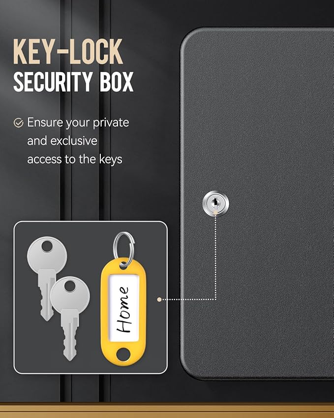 Uniclife 100 Position Key Cabinet with Key Lock Wall Mounted Black Security Storage Box Steel Key Organizer with Colorful Key Tag Labels Stickers and Hooks