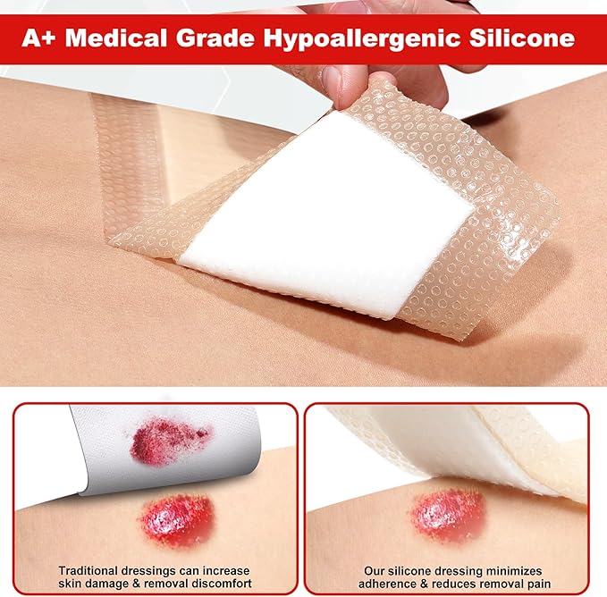 FRESINIDER Silicone Foam Dressing with Adhesive Border – Wound Dressing Bandage – Silicone Foam Pad – Pack of 20 – 3 x 3 Inches Large Waterproof Bandages – Self Adhesive Wound Care and Dressings