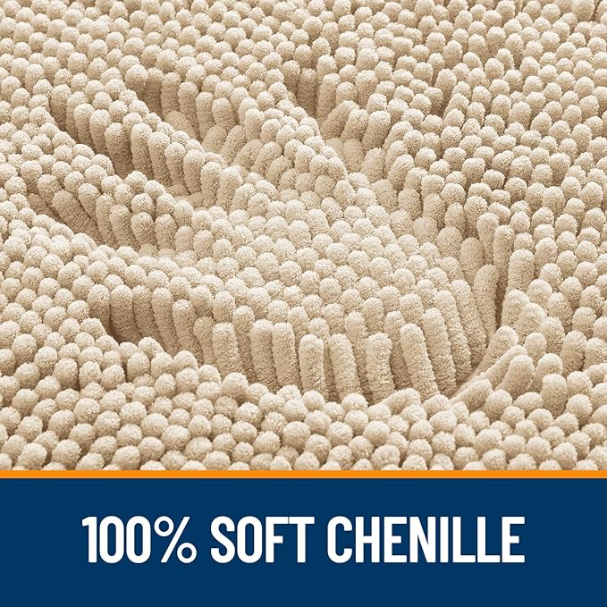 OLANLY Bathroom Rugs Sets 2 Piece, Soft Absorbent Chenille Bath Mats and U-Shaped Contour Toilet Mat Area Rug Set, Machine Washable Bath Carpet, Home Decor Accessories(36"x24"+24"x20", Beige)