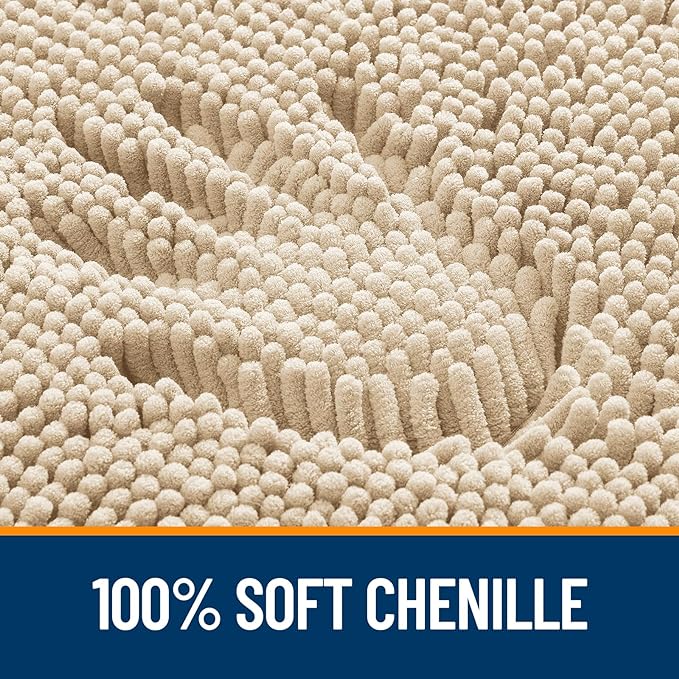 OLANLY Bathroom Rugs 30x20, Extra Soft Absorbent Chenille Bath Rugs, Rubber Backing Quick Dry, Machine Washable Bath Mats for Bathroom Floor, Tub and Shower, Home Decor Accessories, Beige