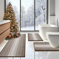 BSICPRO Bathroom Rugs Sets 3 Piece, Toilet Rugs U-Shaped Contour Bath Mat Set, Large Striped Non Slip Absorbent Chenille Shower Mat, Brown