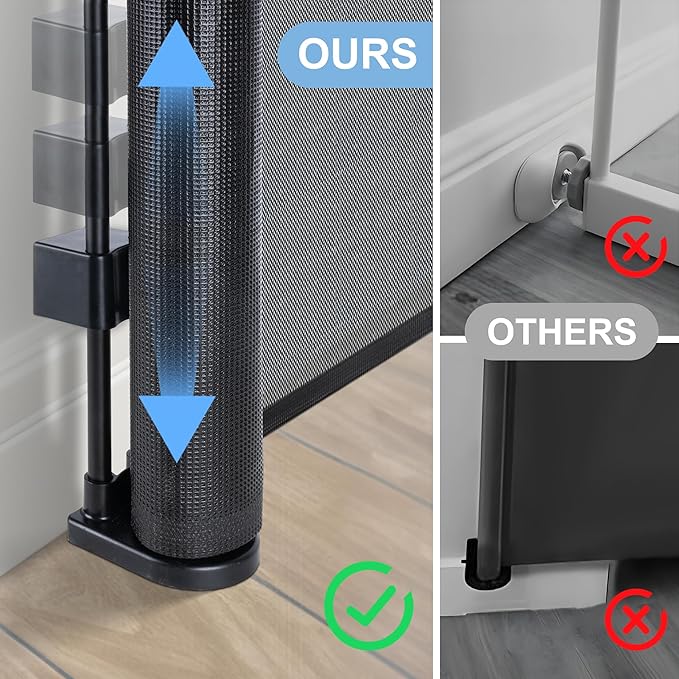 200 inches Extra Wide Retractable Baby Gate, 41.5 inches Tall Mesh Safety Gate for Oversized Openings, Living Rooms, Patios, Child & Pet Barrier for Indoor Outdoor Use, Black