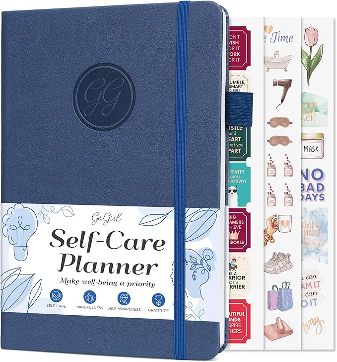 GoGirl Self-care Journal – Daily Mental Health Notebook with Mood & Wellness Trackers – Personal Development, Meditation & Reflection Journal for Women – Hardcover, Lasts 3 Months (Indigo Blue)