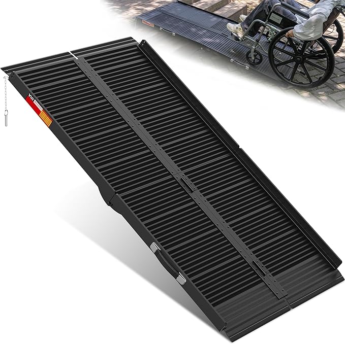 VNN Portable Wheelchair Ramp 5FT, Black Seamless Non-Slip Aluminum Ramps for Wheelchairs for Home, Handicap Wheelchair Ramps for Home Steps, Aluminum Loading Dock Plates