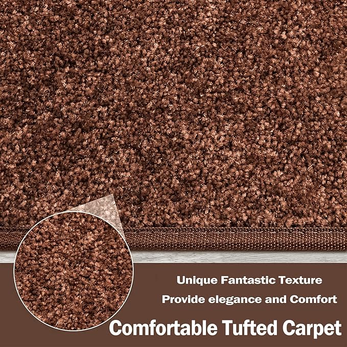 PURE ERA Bullnose Carpet Stair Treads Set Tape Free Non-Slip Indoor Stair Protectors Pet Friendly Rugs Covers Soft Skid Resistant Washable Reusable 9.5" x 30"(14 Pieces,Brown)