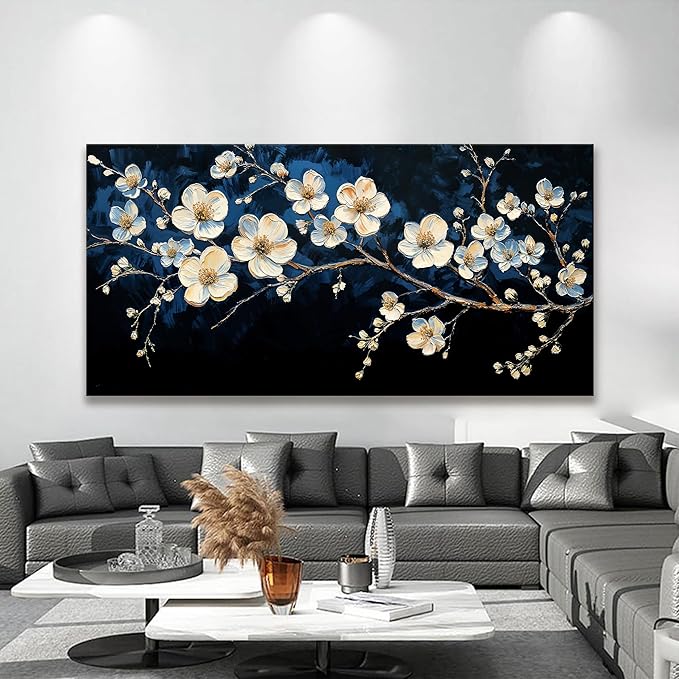 Large Black Wall Art For Living Room 29 X 58 In White Flower Wall Art Modern Black And White Canvas Art Wall Decor Natural Painting Prints Picture For Bedroom Office Home Wall Decor Ready To Hang