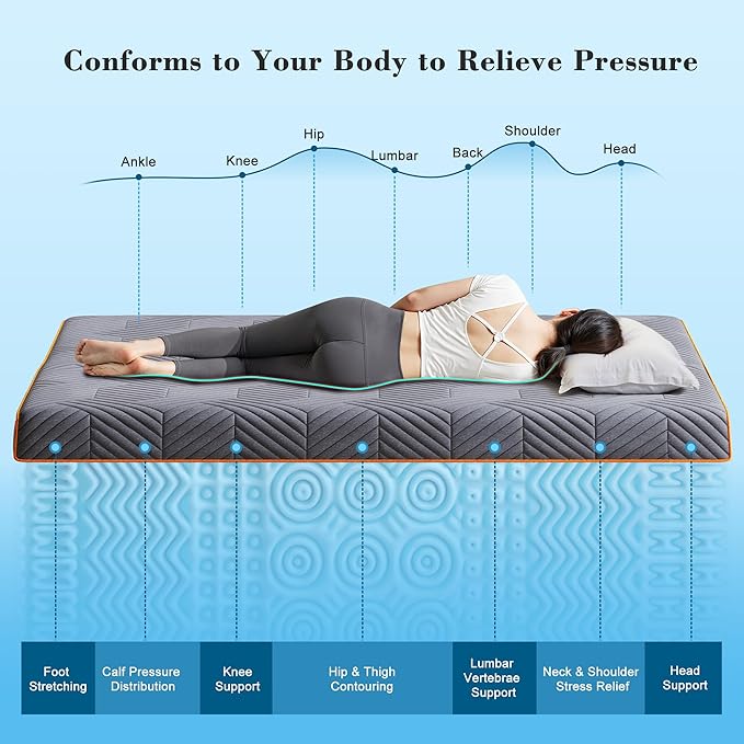 EnHomee Memory Foam Mattress Topper,4 Inch Full Mattress Topper Pressure Relief with Cooling Gel and Removable & Washable Embossed Cover, CertiPUR-US & Oeko-TEX Certified, Grey, Full