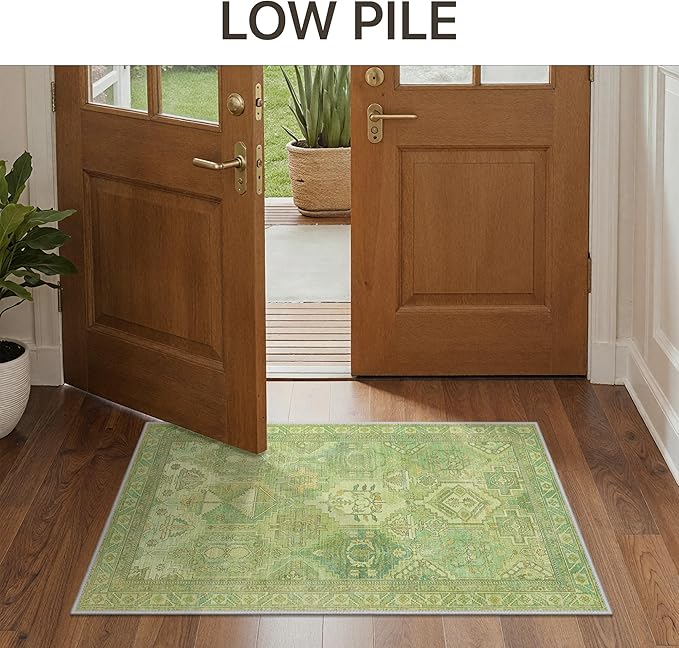 GENIMO Kitchen Mats for Floor Set of 3 Non-Slip Washable, Waterproof Lightweight Kitchen Rugs, Kitchen Floor Mat Runner Rug Carpet for Laundry, Sink, Hallway, Bathroom, Entryway, Spring Green
