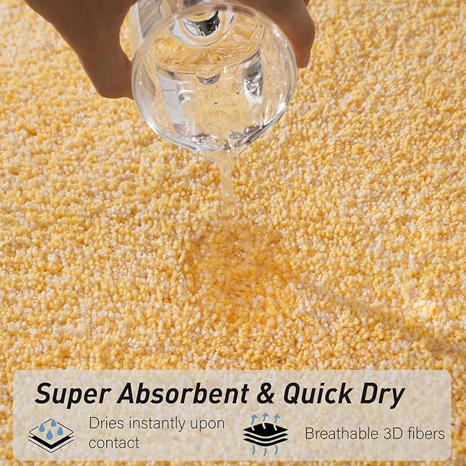 Luxury Quick Dry Non-Slip Bathroom Rugs【20'' x 30'' Chick Yellow】 Highly Absorbent Washable and Ultra Soft, Extra Thick Fluffy Bath Mats for Shower/Kitchen/Bathtub Floor