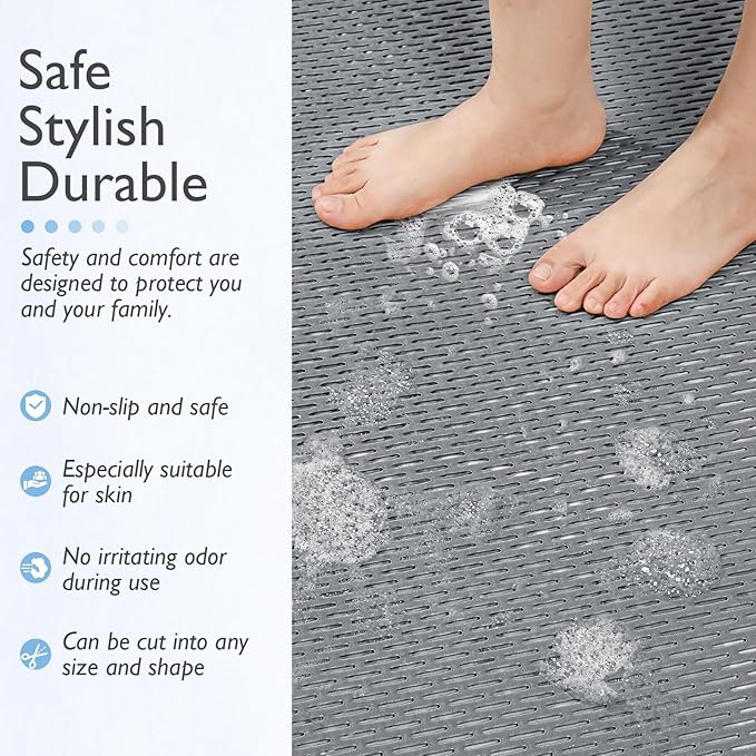 Extra Large Non-Slip Shower Mat, Fast-Dry PVC Bath Stall Tub Mat, Drain-Hole Design for Shower Stall Tub for Elderly/Kids, Non Slip Bath Mat Bathroom Safety Accessory, Gray 47"x32"