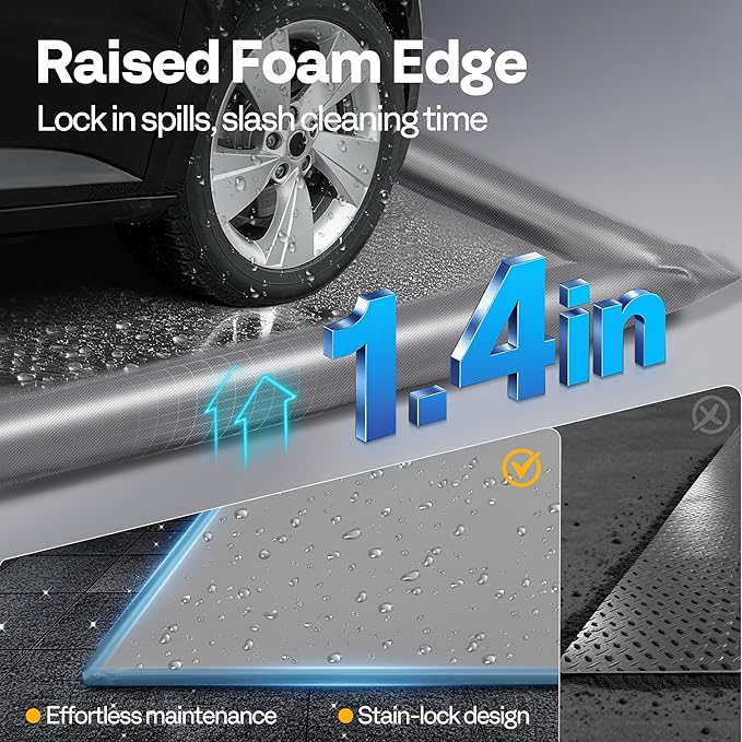 VIVOHOME Containment Mat (7'9" x 18') with Stay Put Corner, PVC Garage Floor Mats, Heavy Duty Garage Parking Mat with a Squeegee, Gray