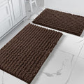Yimobra Bathroom Rugs Sets 2 Piece - Quick Dry Extra Thick Luxury Chenille Bath Mat, Non Slip Super Absorbent for Tub Shower Sink, Machine Washable Shaggy Floor Mat, 32"x20"+24"x17" Inch, Brown