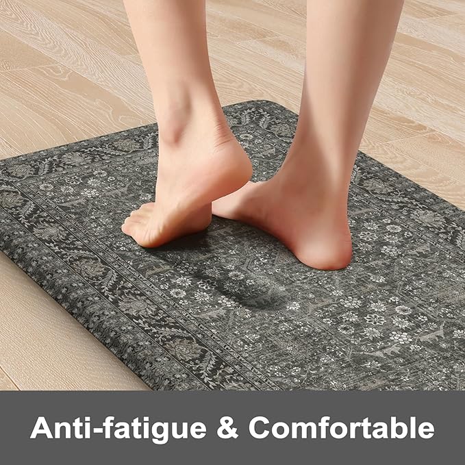 KIMODE Anti Fatigue Kitchen Mat 2PCS,Waterproof Farmhouse Green Kitchen Rugs Non-Slip,Vintage Kitchen Mats for Floor,Cushioned Comfort Standing Mat for Laundry,Office,Sink,Desk,17"x47"+17"x29"