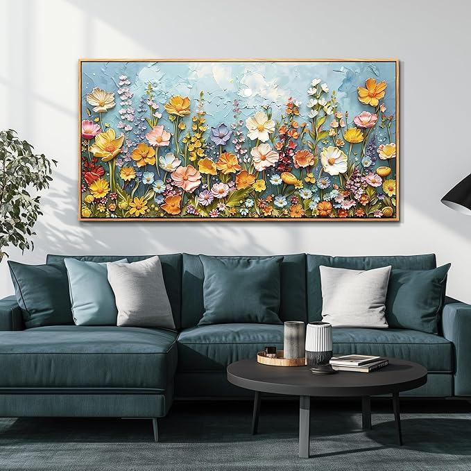 PHAOHUAXM Canvas Wall Decor For Living Room Dining Room Mural Vintage Print Picture YAbstract Colored Floral Wood Frame Artwork For Farmhouse Kitchen Bedroom Corridor Home Decor Aesthetics 20x40 In