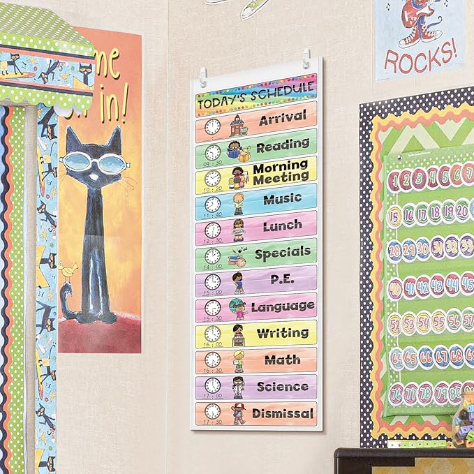 ABCxGOOD Daily Schedule Pocket Chart, Visual Schedule Pocket Chart for Toddler, 13+1 Pocket with 21 Dry-Erase Reusable Cards, prek k Preschool Classroom Must Haves.