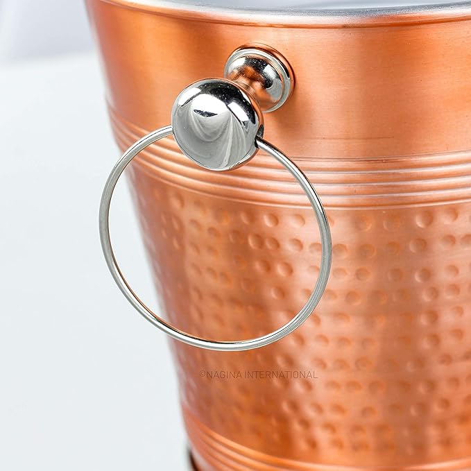 Hammered Copper Lightweight Ice Bucket |Highly Conductive Cooler & Cellar Bucket with Nickel Plated Free Stand | Kitchen Ware & Bar Wares