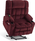 MCombo Dual Motor Power Lift Recliner Chair for Elderly, Lay Flat Lift Chair with Heat and Massage, Extra Wide Lift Recliner for Big People, Cup Holders, Fabric R7897 (Burgundy, Medium-Wide)