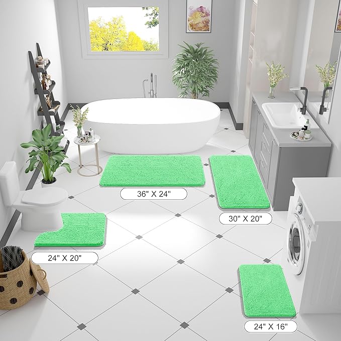 OLANLY Bathroom Rugs 44x24, Extra Soft Absorbent Chenille Bath Rugs, Rubber Backing Quick Dry, Machine Washable Bath Mats for Bathroom Floor, Tub and Shower, Home Decor Accessories, Mint Green