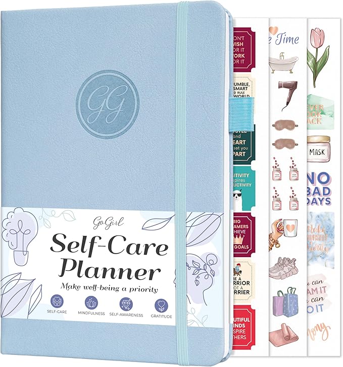 GoGirl Self-care Journal – Daily Mental Health Notebook with Mood & Wellness Trackers – Personal Development, Meditation & Reflection Journal for Women – Hardcover, Lasts 3 Months (Periwinkle)