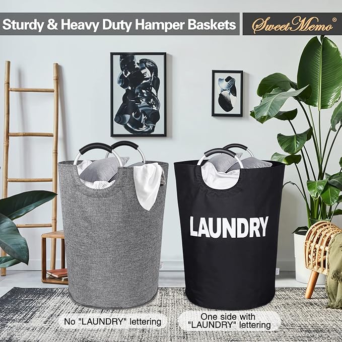 Laundry Basket Collapsible，Freestanding Clothes Hamper Bag with Handles – Tall Folding Dirty Laundry Bin，Sturdy Laundry Sorter for College Dorm，Laundry Room – Jumbo Size 161L (Black)