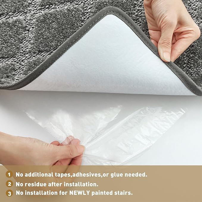 PURE ERA Carpet Stair Treads Tape Free Non Slip Indoor Stair Carpet Stair Protectors Pet-Friendly Non-Slip Skid Resistant Washable Reusable 8" x 30"(14 Pieces,Gray Diamond Trellis)