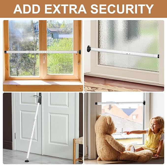 Sliding Glass Door Security Bar, Patio Door Barricade Security Bar, Apartment BarSliding Door Security Bar, Door Jammer, White, 1 Pack