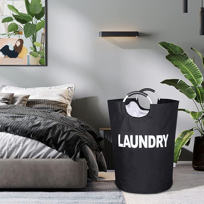 Laundry Basket Collapsible，Freestanding Clothes Hamper Bag with Handles – Tall Folding Dirty Laundry Bin，Sturdy Laundry Sorter for College Dorm，Laundry Room – Jumbo Size 161L (Black)