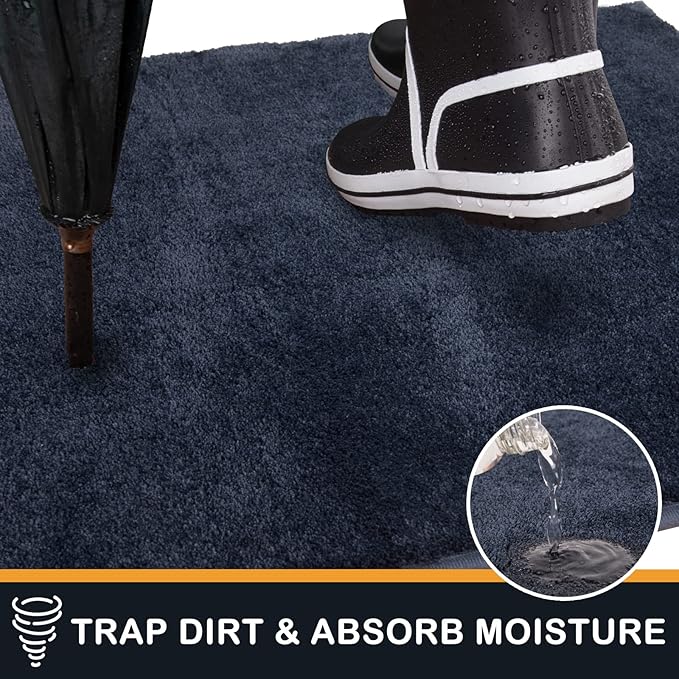 PURRUGS Dirt Trapping Door Mat 34" x 59", Non-Slip Machine Washable Entry Rug, Shoe Scraper, Dog Doormat, Super Absorbent Welcome Mat for Front & Back Door, Muddy Shoes & Paws, Navy Blue