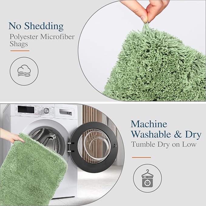 Walensee Bath Rug - Non Slip, Soft Microfiber Shaggy Bath Mat (20 x 32, Sage Green) Water Absorbent, Machine Washable, Thick Plush Shower Mat