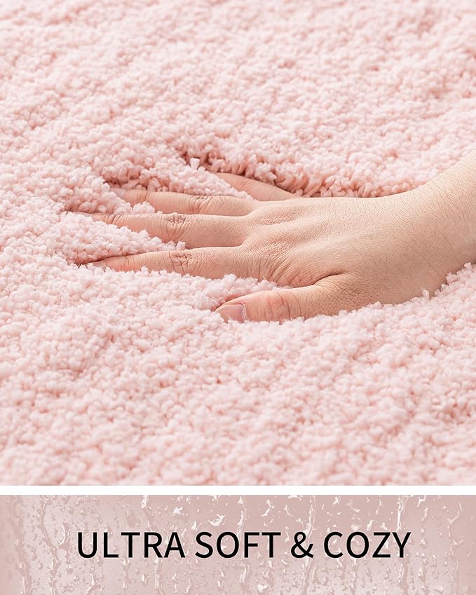 Bathroom Rugs, Ultra Thick Shaggy Soft Microfiber Absorbent Bath Rug, High Density Foam Latex Non Slip Backing, Machine Washable Bath Mats for Bathroom Floor & Sink 24x17, Pink