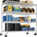 PrimeZone 4 Tier 55.5" Wx24 Dx76 H Wire Shelving with Wheels 2400lbs NSF Certified Storage Shelves Heavy Duty Metal Shelf Adjustable Rolling Rack Commercial Garage Restaurant Warehouse Kitchen Chrome