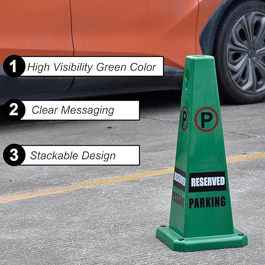 OrangeStar Reserved Parking Cones 4-Pack, 26.5" Large 4-Sided Message Safety Traffic Cones with Heavy Rubber Base for Indoor Outdoor Use, Parking Lot Control, Driveway Barriers