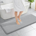 OLANLY Thick Memory Foam Bath Mat Rug 59x20, Extra Soft Absorbent Bathroom Rug, Quick Dry Bath Mats, Non-Slip, Machine Washable Carpet for Bathroom, Tub and Shower, Home Decor Accessories, Light Grey
