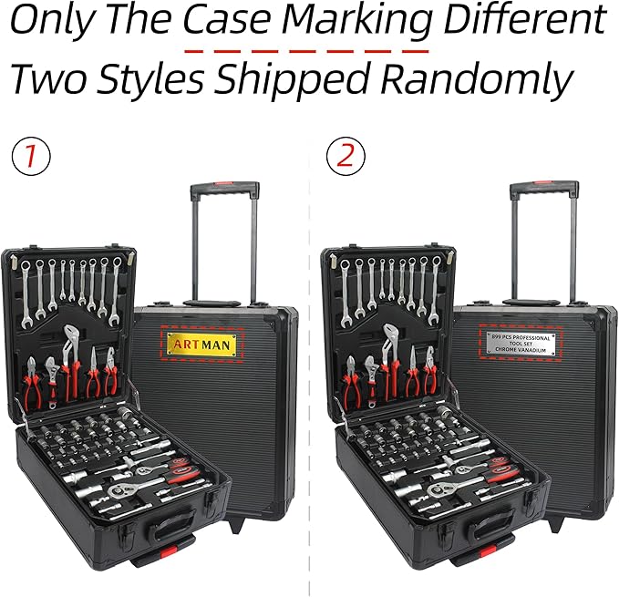 Campfun 899PCS Tool Set, Household Tool Kit with Rolling Tool Box, Complete Tool Box Set Hand Tool Set with Tool Box, Mechanic Tool Set Rolling Tool Set for Home/Auto Repair Tool Set, Black
