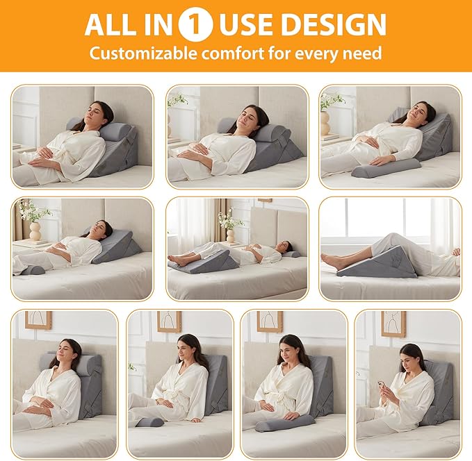 3PCS Wedge Pillow Set for After Surgery, Adjustable 9&12 Inch Bed Wedge Pillow for Sleeping, Incline Pillow Wedge for Headboard, Post Surgery, Acid Reflux, Neck&Back Support, Velvet